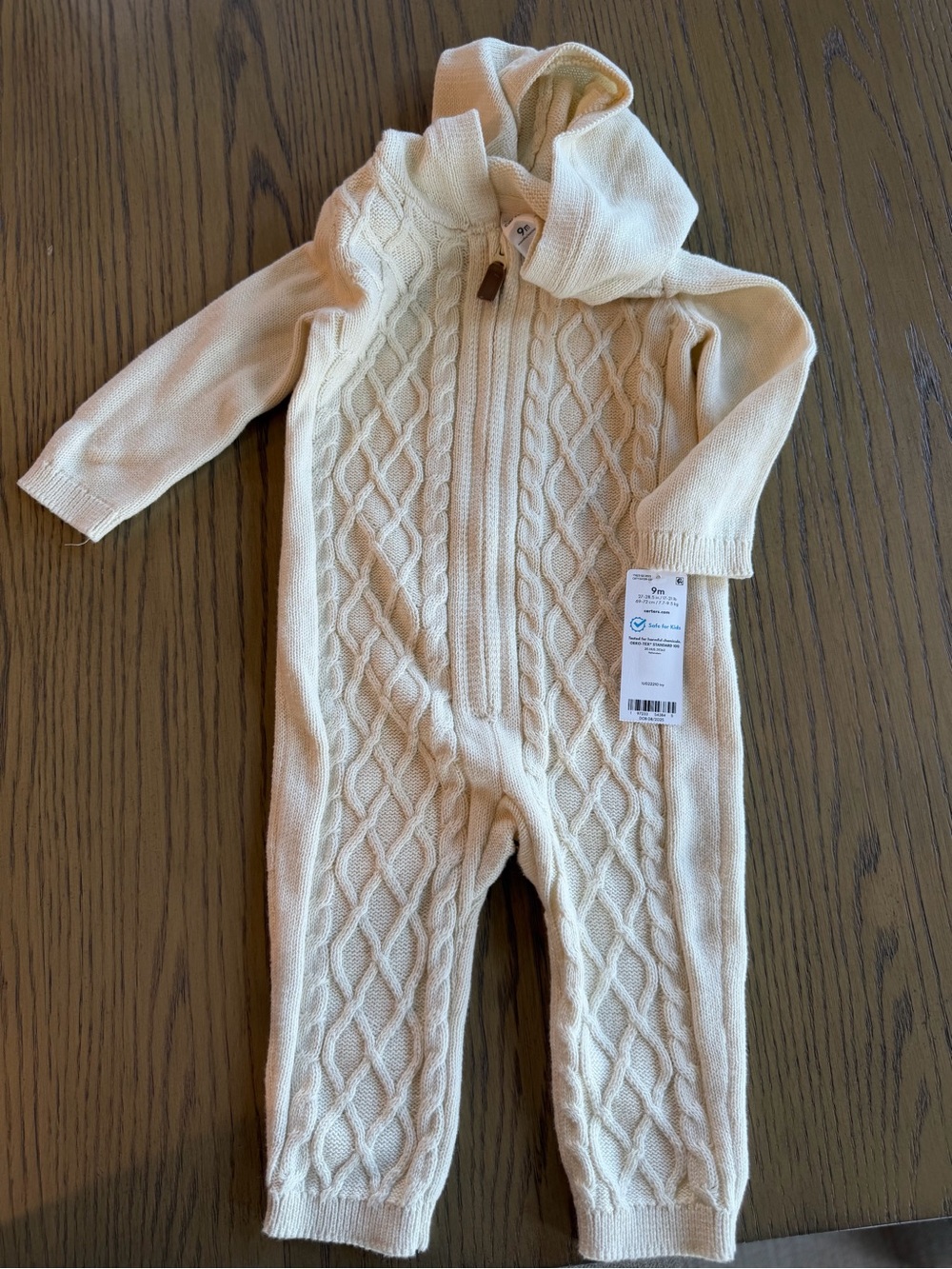 Carter's Cream Cable-Knit Hooded Baby One-Piece
